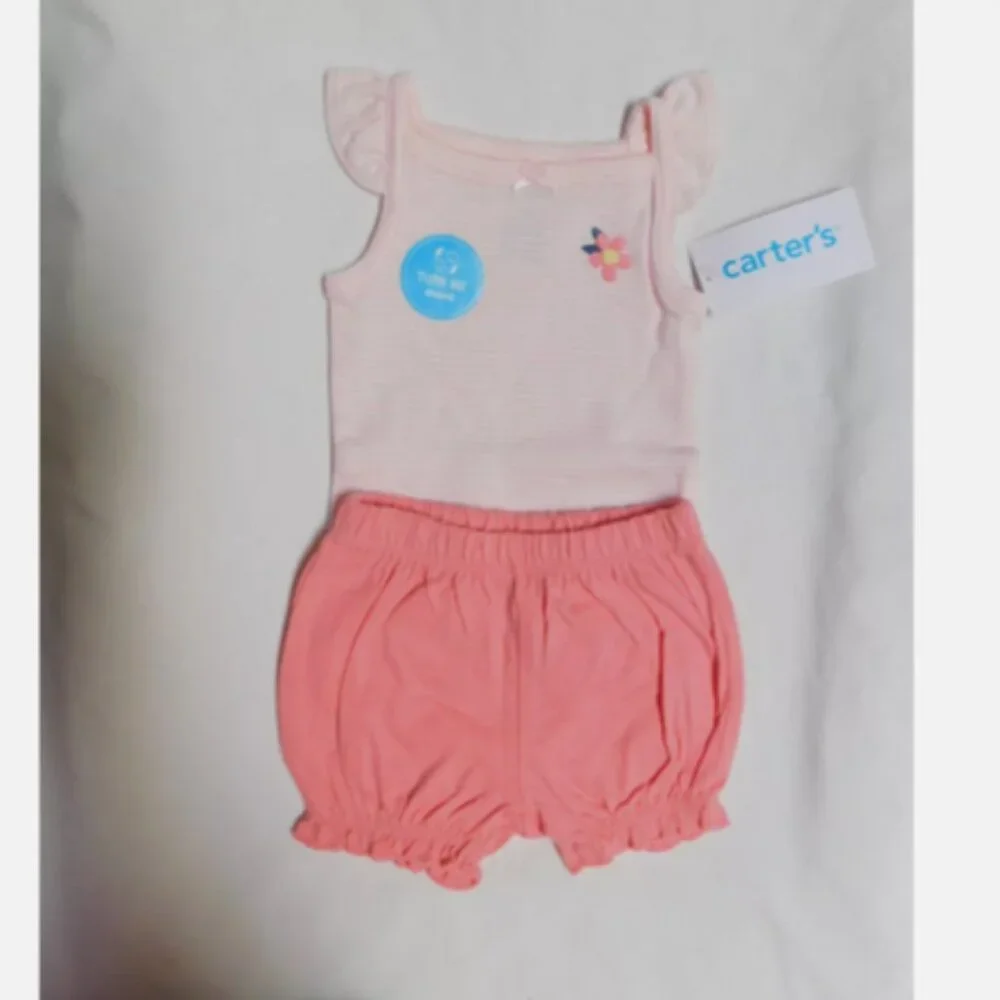 Carter's Baby Girls 2-pc. Shorts, Body Suit Set Pink Whale Newborn NWT